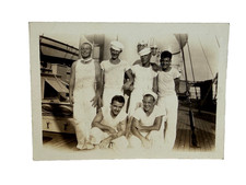 1940s US Navy Sailors Group On Ship White Uniforms Vtg Military Snapshot Photo