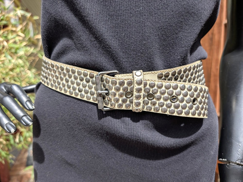 vtg 80's Heavily Studded rivet Leather Belt quality made in France Punk goth 32