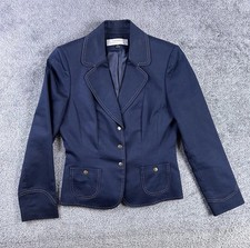 Tahari ASL Blazer 6 Navy Contrast Stitch Y2K Career Office Fitted Jacket Stretch