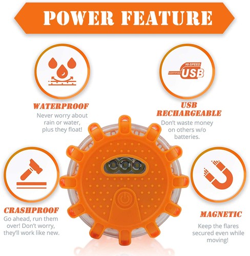 USB Rechargeable LED Road Flares - Emergency Safety Beacon Kit for Vehicles - Bild 2 von 6