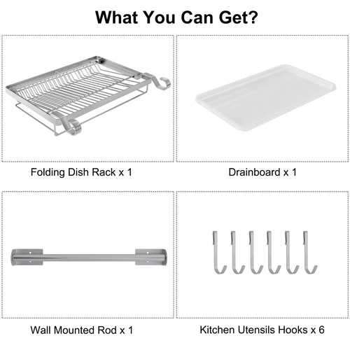 Over Sink Dish Drainer Drying Rack, Stainless Steel Foldable Wall Mounted Dis... - Picture 9 of 9