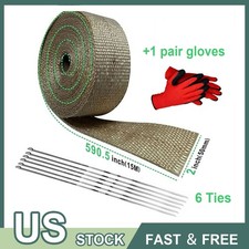 Titanium Exhaust Heat Wrap Roll Thermal 2 X 50 6 Ties Gloves