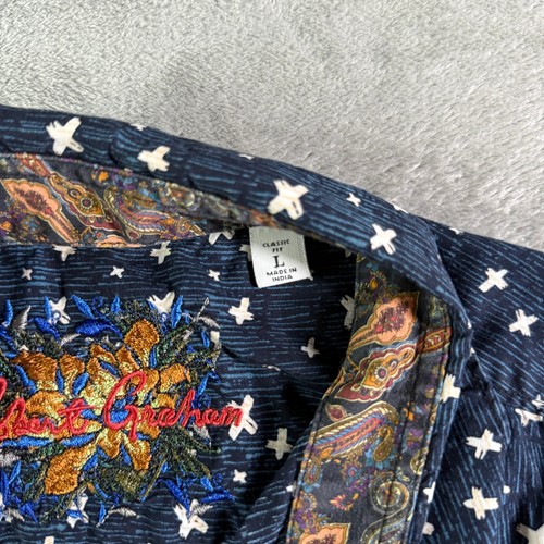Robert Graham Herren Button Down Hemd Classic Fit Blau Paisley Baumwolle L - Bild 5 von 12