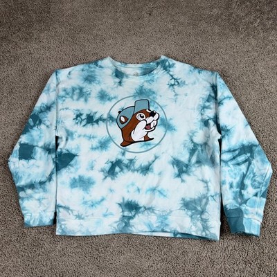 Bucees Sweatshirt Mens Large Blue White Tie Dye Crewneck Pullover Gas Station
