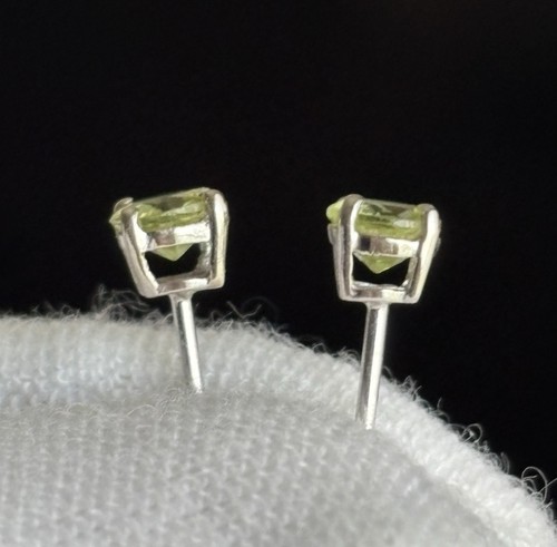 14k White Gold Peridot Stud Earrings 3mm Solid Unisex Adult or Teen or Child - Picture 3 of 12