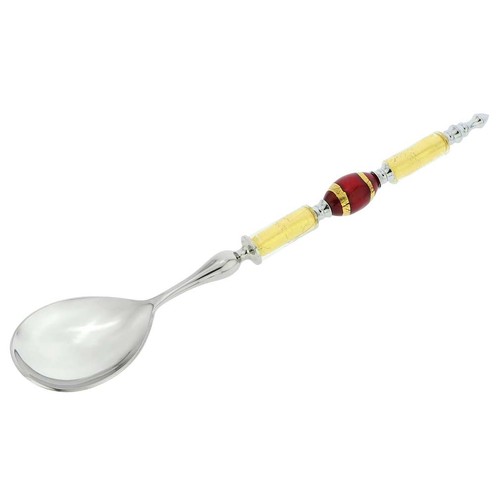 GlassOfVenice Italian Murano Glass Salad Spoon - Gold Red Stripes - Picture 1 of 5