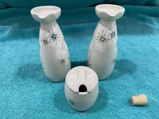 Franciscan Starburst Oil & Vinegar Cruets & Mustard Jar & as-is Lid