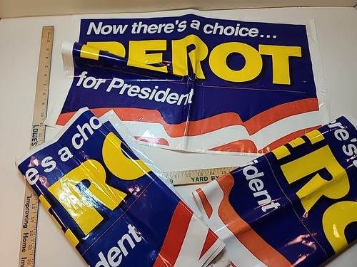 Vintage Ross Perot Presidential Campaign Plastic Signs Lot Of 3 - 16" H X 26" W - Picture 20 of 21