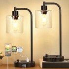 Set of 2 Industrial Table Lamps with 2 USB Port, Fully Stepless Dimmable 