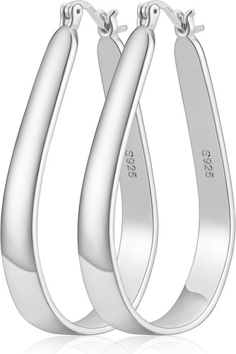 Sterling Silver Hoop Earrings for Women Large Oval Hoop Earrings Lightweight Big