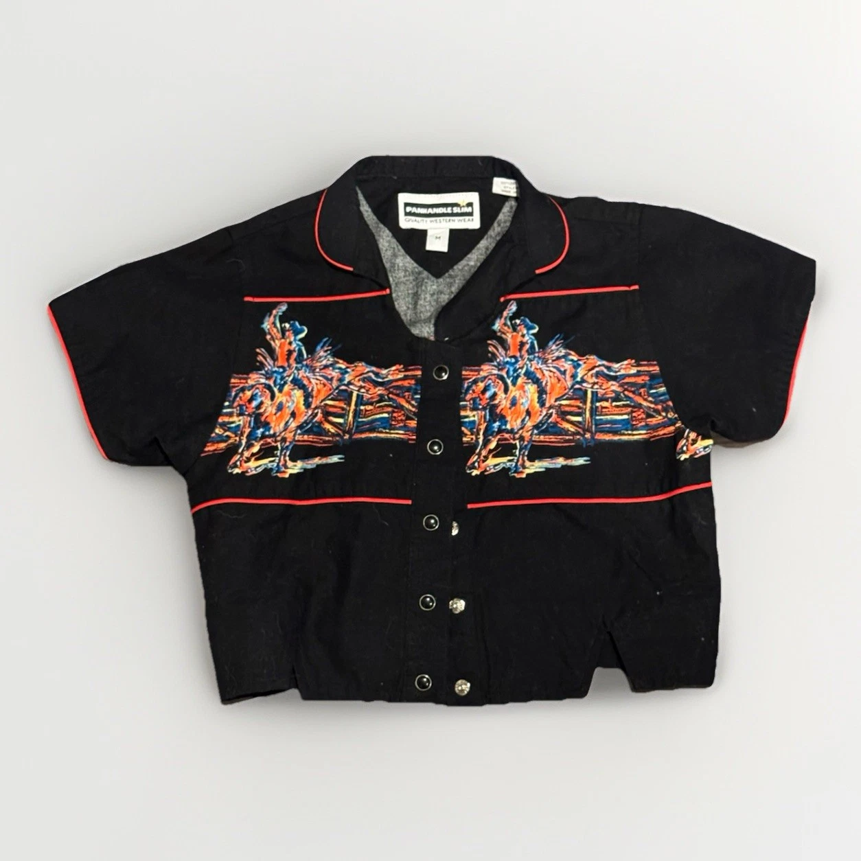 Vintage Panhandle Slim Western Shirt Kids M Wrap Around Print Horse Graphic