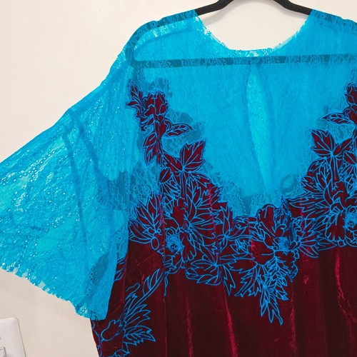 Asos Curve Velvet Lace Applique Embroidered Column Maxi Dress Burgundy Size 22 - Picture 8 of 12