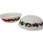 VTG Milk Glass Christmas Cereal Soup Bowl 6” Holly Berry Arcopal France Lot Of 4