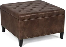 Large Square Storage Ottoman Bench, PU Leather Tufted Upholstered Coffee Table F