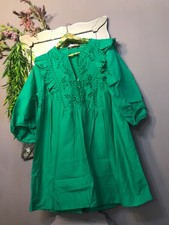 ZARA MED GREEN SMOCK DRESS MEDIUM LONG SLEEVE NEW