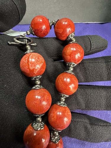 Midwest Amber Handmade Sterling Silver Genuine Coral Chunky Necklace - Picture 19 of 20