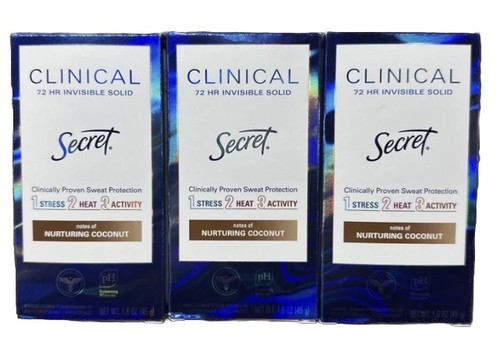 3 pack Secret Clinical 72 Hour Invisible Solid, Nurturing Coconut 1.6 Oz