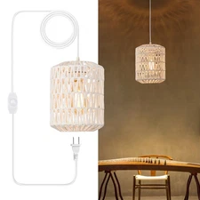 Plug in Pendant Light, Rattan Hanging Lights with Plug in Cord 15ft Dimmable ...