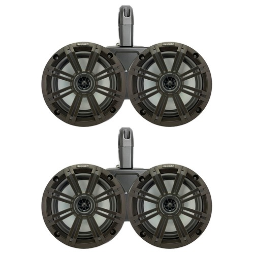 Kicker 6.5" 195W Marine Charcoal Speakers w/Black Dual Speaker Pods (Qty 4)
