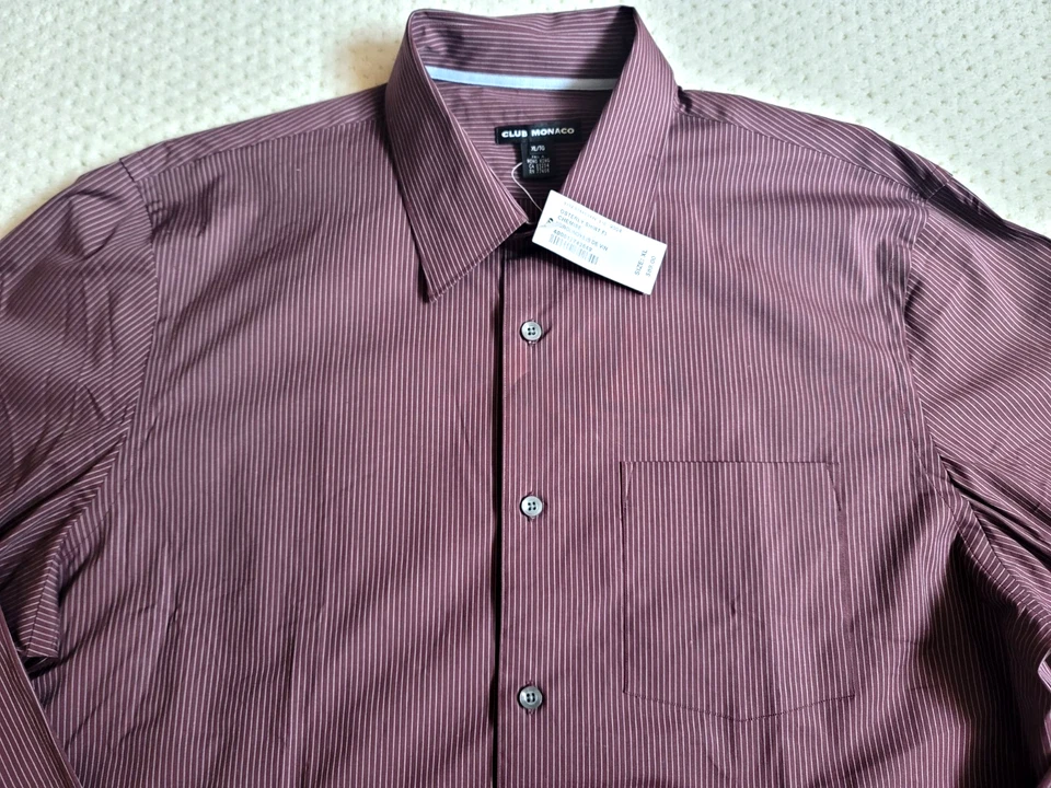 VTG NOS NWT Club Monaco Men's OSTERLY Pinstripe Burgundy Stretch dress shirt XL - Image 3 of 4