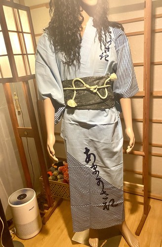 Japanese 3 Piece Yukata Kimono Cotton, Silk Hanhabi Obi, 1 Obijime Confortable - Picture 3 of 9