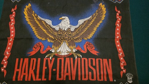 VINTAGE HARLEY DAVIDSON AMERICAN EAGLE & FLAGS BANDANA HANKERCHIEF MADE IN USA - Picture 6 of 9