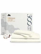 Mayfair Linen 100% Cotton Bed Sheets King Sheet Set 500 Thread Count 4 PC Ivory