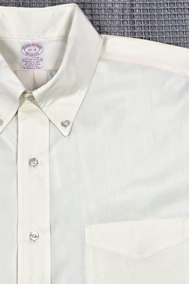 Vintage Brooks Brothers Makers Dress Shirt Mens 17-4 Cream Oxford Made In USA - Image 3 of 4