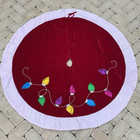 Large Christmas Tree Skirt Red Velvet and Christmas Light Appliqués 62”