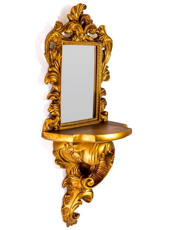 Antique Gold Ornate Baroque Wall Mirror With Shelf - Image 2 of 4