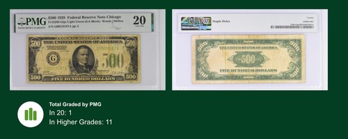 20 PMG 500 Dollars 1928 United States Banknote Chicago # 2200-Glgs - Picture 4 of 4
