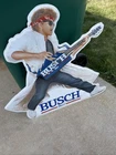 Large Vintage 1989 Busch Beer Metal Advertising Sign Rock & Roll Guitar Player