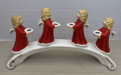 Joyful Goebel Germany 4 Singing Red Angels On Bridge Candle Holder Christmas