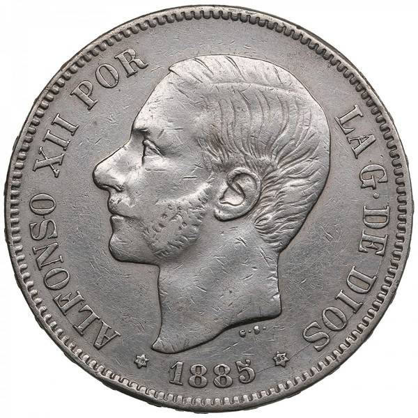 Spain 5 Pesetas 1876 Alfonso XII  MSM/DEM• XF/VF • Doc Auth • Madrid Mint