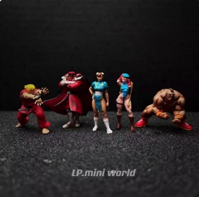 5pc 1/64 Scene Miniture Street Boxing Fight Man Doll Figure Fit Car Toy