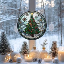 Christmas Trees Stained Glass, Festive Stained Glass Christmas Tree Suncatcher