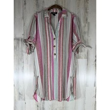Nine West Jeans Tunic Shirt Dress Large Multicolor Striped Linen Cotton Blend