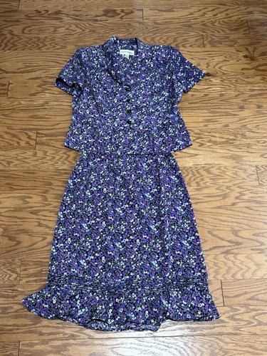 Danny & Nicole Women's Vintage Purple Floral 2pc Skirt & Shirt Suit Set - Sz 10P