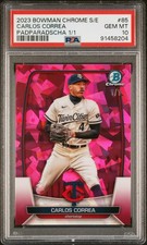 CARLOS CORREA 2023 Bowman Chrome Sapphire #85 Padparadscha Refractor 1/1 PSA 10