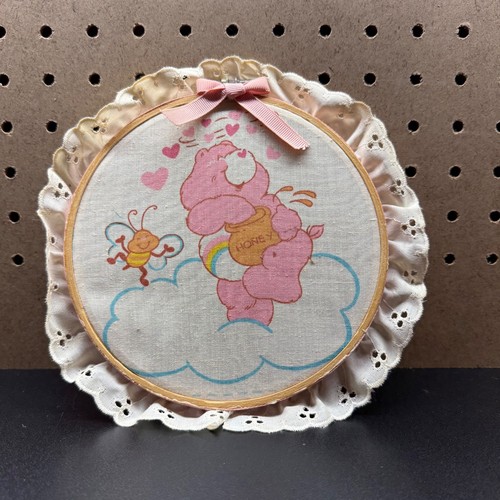 Vintage care bear embroidery hoop wall art Pink cheer bear w/honey pot & bee