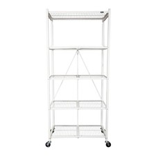 Origami Large Wheeled 5-Shelf Folding Steel Wire Shelving, White (21"x36"x78")
