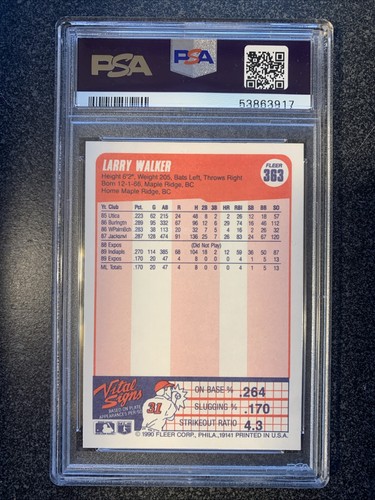 Fleer 1990 - Larry Walker #363 (RC) Rookie Expos - Imagen 2 de 2