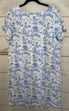 Jude Connally Dress XL White Blue Asian Inspired Print Resort Wear Vacation