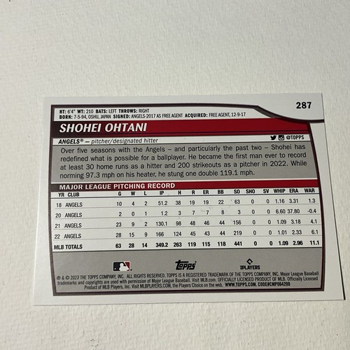 2023 Topps Big League Shohei Ohtani Red Foil #287 Rare - Photo 2/3