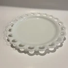 Vintage 13” Anchor Hocking White Milk Glass Lace Edge Serving Platter Cake Plate