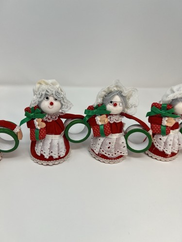 Vintage Felt Santa Mrs Claus Christmas Napkin Rings Set Of 6 REED Made In Taiwan - Picture 4 of 11