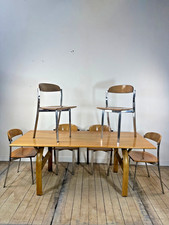 Ensemble Table + 6 chaises en orme et chrome vintage 1980