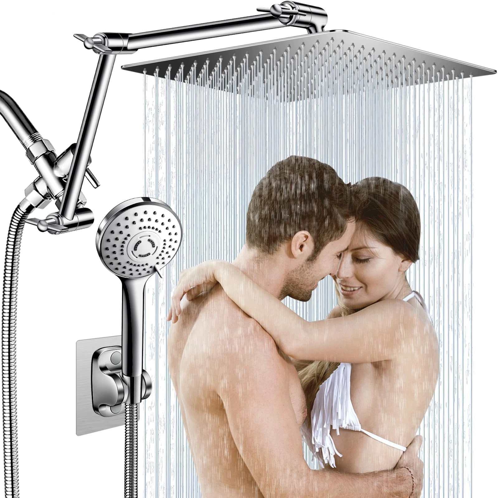 12'' Rain Shower Head Combo, High Pressure Rainfall Shower Head with 16'' Fle...