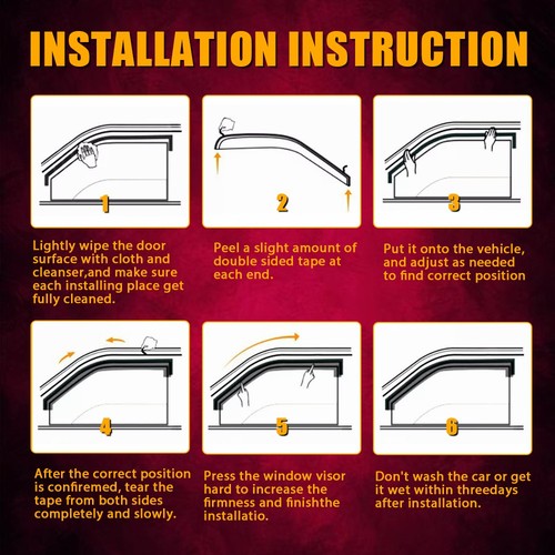 For Ford F150 F-150 Super Crew Cab 15-22 Black Window Visors Sun Rain Guard 4pcs - Picture 8 of 12