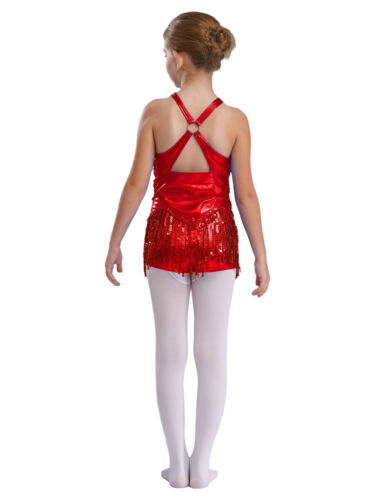 Kids Girls Bodysuit Performance Jumpsuit Sparkly Leotards Cross Costume Figure - Picture 36 of 54